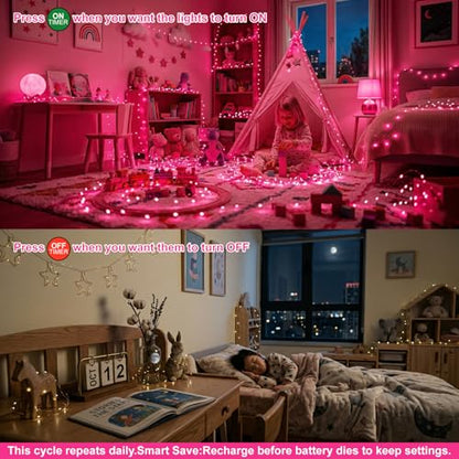 8 Pack Rechargeable LED Fairy Lights 7Ft 20LED Battery Operated - color: Pink