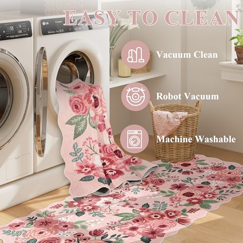DUKINO 2x10 Runner Rug for Hallway, Washable Kitchen Rug Non Slip, Pink - color: Pink (Big), size: 2' x 10' (Rectangular)