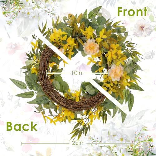 Wreaths for Front Door Decor Artificial Flower, 20" Wildflower Eucalyptus - color: Yellow Wreath