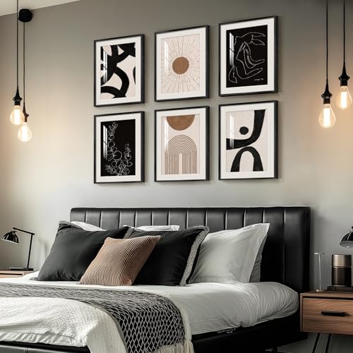 Framed Boho Black and White Brown Modern Abstract Wall Art for Living Room - color: Boho Style