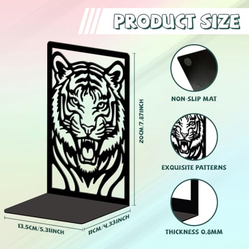 Peacoblue 5.3"x4.3"x7.9" Metal Bookends, Heavy Duty Book Ends for Shelves - style: Tiger Head