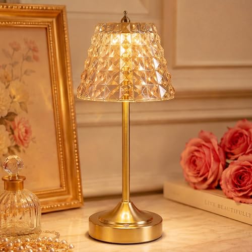 Flower Battery Operated Rechargeable Lamp Cordless, Rhombic, Amber - color: Amber-Rhombic