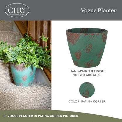 Vogue Resin Planter, Pottery Finish Garden Pot, 8” Patina Copper