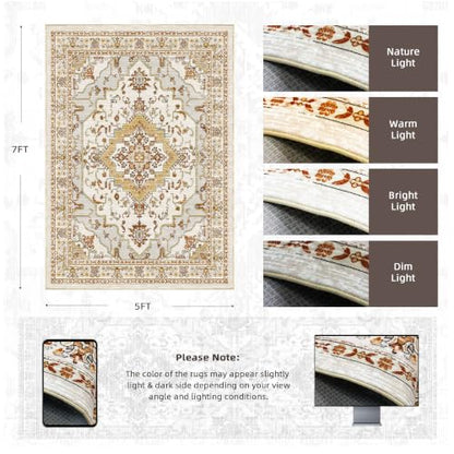 Arenarug 5x7 Washable Area Rug for Living Room, Khaki Rusty Yellow - color: Khaki Rusty Yellow, size: 5' x 7' (Rectangular)