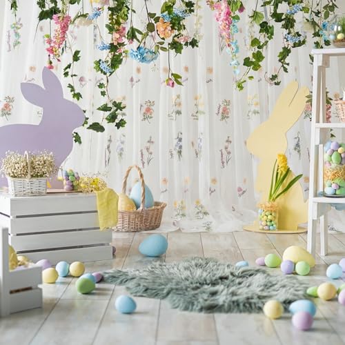 Tegeme 10x10 ft Wildflower Decor Backdrop Curtains Embroidery Sheer Floral