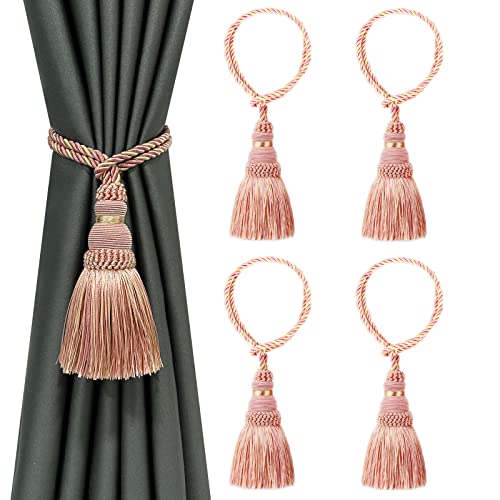 4 Pack Curtain Tie Backs Rope Tassels for Curtain Holdback - color: Mix Pink, size: 4p