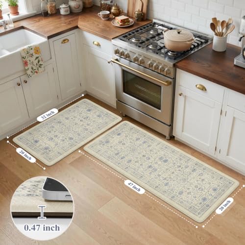 KIMODE Anti Fatigue Mats for Kitchen Floor Comfort Cushioned Rugs Sets of 2 - color: Vintage Blue, size: 20"x47"+20"x32"--0.47 inches