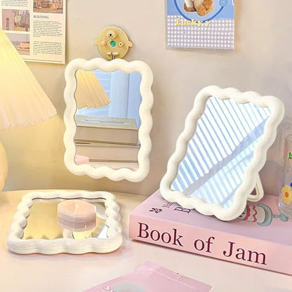 Wave Table Desk Vanity Makeup Mirror Small Make Up Office Mirror White - color: White