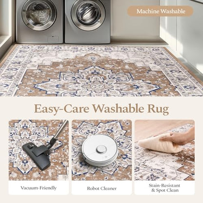 Rugflix 8x10 Area Rugs for Living Room, Washable Brown Beige Large Rug - color: Brown Beige, size: 8' x 10' (Rectangular)