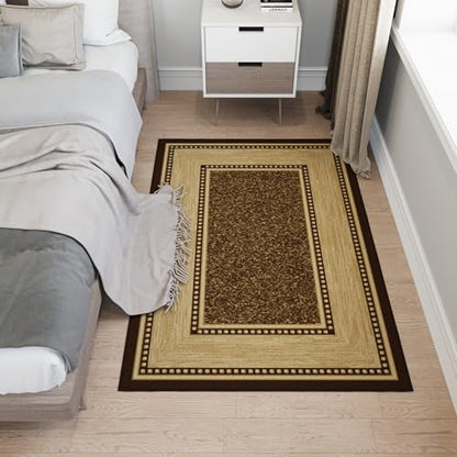 Ottomanson 3x5 Area Rugs – Ultra-Thin Entryway Rug - color: Border Dark Brown, size: 3'3" x 4'7" (Area Rug)