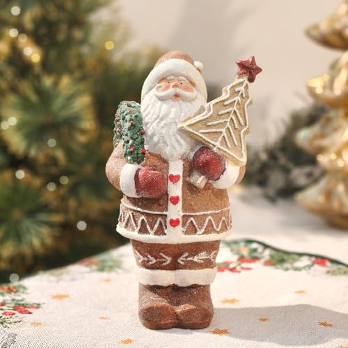 Gingerbread Santa Claus Figurines Gingerbread Christmas Decorations Indoor Resin Santa Figurines Decor Christmas Kitchen Table Party Decorations