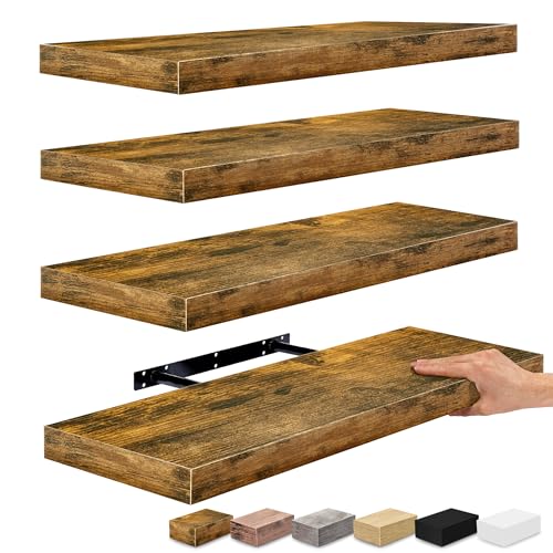 Sorbus Floating Shelves for Wall, Wood Wall Storage (4 Pack, Rustic Brown) - color: Rustic Brown, size: 4 Pack