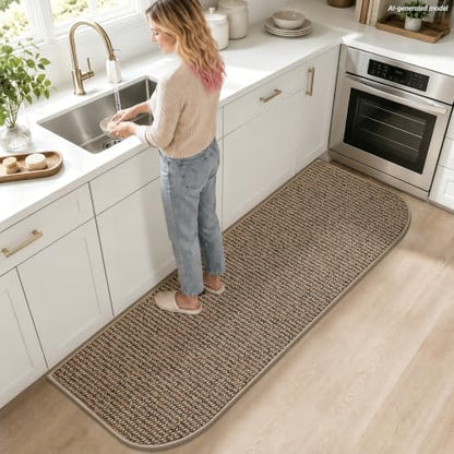 COSY HOMEER Half Moon Kitchen Rug Non-Slip Washable Kitchen Sink Mat - color: Beige, size: 24" × 60" (Semicircular)