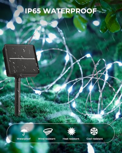 Solar Fairy Lights,33Ft 100 LED Solar String Lights with 8 Modes Pure White - color: Pure White, size: 33FT*2Packs
