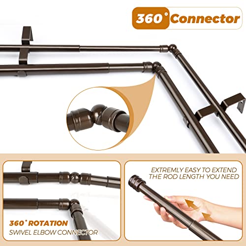 HOTOZON Double Bay Window Curtain Rods 36 to 72 Inches(Center Rod), Bronze - color: Antique Bronze