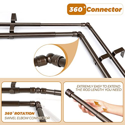 HOTOZON Double Bay Window Curtain Rods 36 to 72 Inches(Center Rod), Bronze - color: Antique Bronze