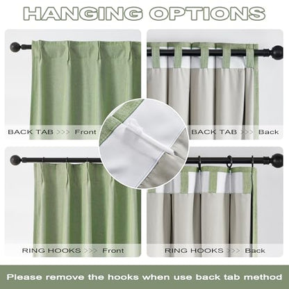 DUALIFE Sage Green Pinch Pleated Blackout Curtains 40 x 63 Inches Long, Back Tab Drapes for Living Room Bedroom Thermal Insulated Full Blackout Draperies with Hooks - color: Sage, size: 40"W x 63"L (Pack of 2)