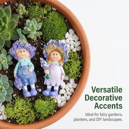 2-Piece Resin Sculpture Set, Whimsical Spring Ornaments Male & Female Themed Statues, Fairy Garden Resin Decor Accents for Indoor Home Spring Decor