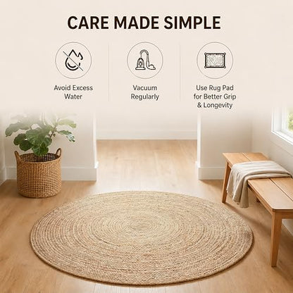 THE BEER VALLEY Jute Braided Area Rug, Natural, 4 Feet Round - color: Natural, size: 4' (Round)