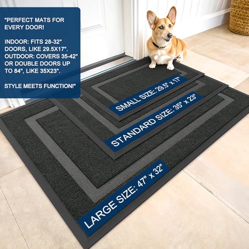 OLANLY Front Door Mat Outside 47x17, All-Season Heavy-Duty Rubber Doormat - color: Black, size: 47" x 17"