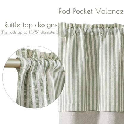 jinchan Stripe Linen Kitchen Valance Curtain, 50x18, 1 Panel, Green - color: Boxter Striped | Sage Green on Linen, size: 50"W x 18"L (Pack of 1)