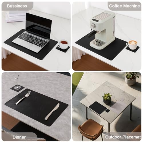 Vinyl Placemats Set of 4, Dual Sided Place Mats with Drink Coasters - color: Black/Light Gray Two-tone, size: Set of 4
