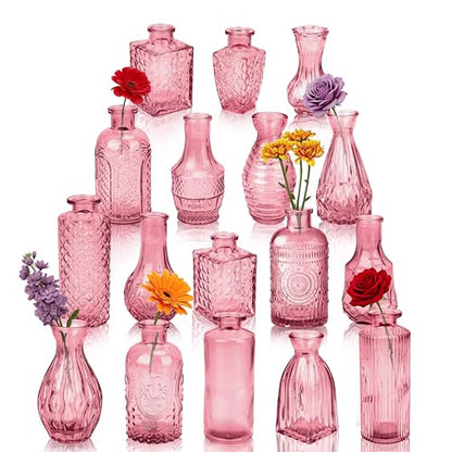 Glass Bud Vases in Bulk Small Mini Dark Purple Vase for Flowers 17pc - color: Dark Purple
