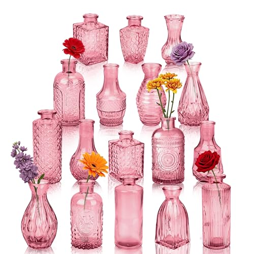 Glass Bud Vases in Bulk Small Mini Dark Purple Vase for Flowers 17pc - color: Dark Purple