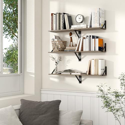 Axeman Floating Shelves for Wall, 16'' x 8'' Grey Wall Shelves Set of 2 - color: Grey, size: 16 Inch
