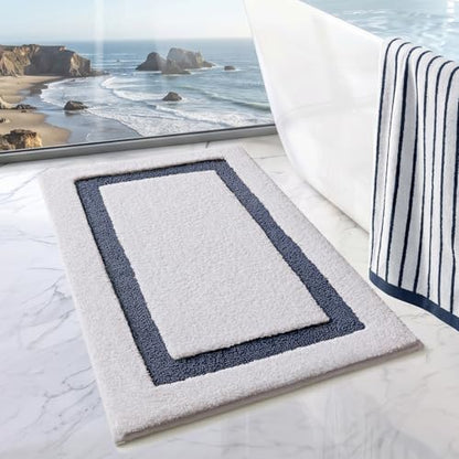 LUMI Bathroom Rug, Non Slip Absorbent Bath Mat, White Blue, 16"x24" - color: White+blue, size: 16"x24"
