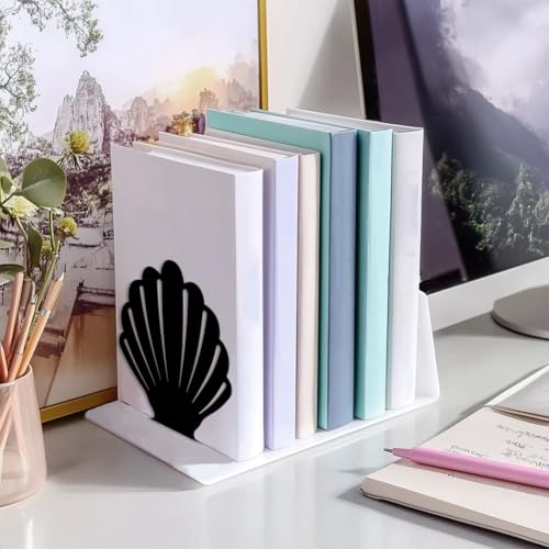 Peacoblue 5.3"x4.3"x5.5" Metal Bookends, Heavy Duty Book Ends for Shelves - style: Shells