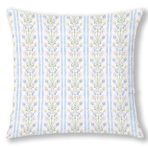 Pink and Blue Grandmillennial Floral Pillow Covers 18x18, Pink and Blue Cottage Core Grand Millenial Floral Grandmillennial Decor for Living Room Nursery Girls Bedroom Dorm Home - color: Pink and Blue 2, size: 18" x 18" (Pack of 1)