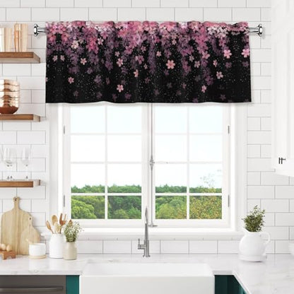 Cherry Blossom Curtain Valance 54x18 Inches Window Treatment Rod Pocket Valance for Kitchen Bathroom Bedroom - color: Cherry Blossom