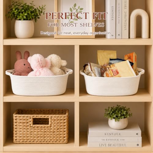 XUANGUO Medium Woven Cotton Rope Storage Basket with Handles, White - color: white