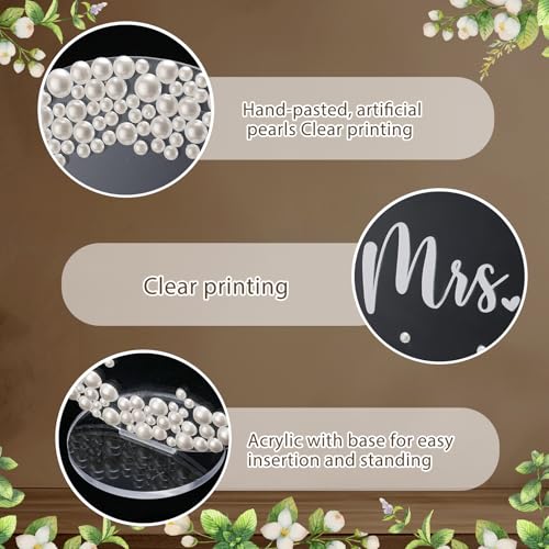 Jingmore 2 Pcs Mr and Mrs Table Sign 6 Inch Pearl Acrylic Decor for Wedding
