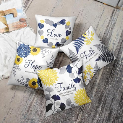 Throw Pillow Covers, Floral Sunflower, Set of 4, 18"x18" - color: Botanical Floral