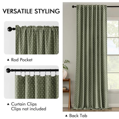 MIULEE Christmas Farmhouse Linen Curtains, Back Tab, 52Wx84L, Olive Green - color: Olive Green, size: 52"W x 84"L (Pack of 2)