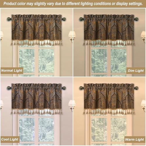 Loom and Mill Antique Damask Valances for Windows, Bronze Gold, 54"x18" - color: Cambridge-grey+gold