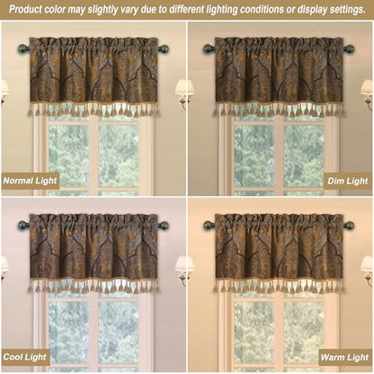 Loom and Mill Antique Damask Valances for Windows, Bronze Gold, 54"x18" - color: Cambridge-grey+gold
