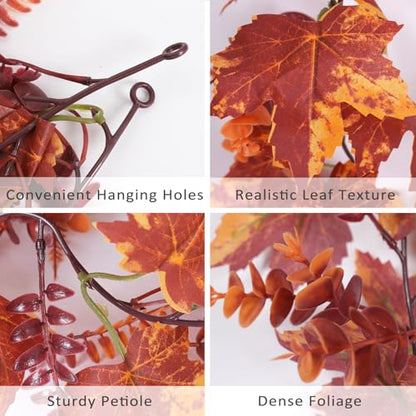 RECUTMS 2Pc Fall Maple Leaves Vines with Boston Fern Eucalyptus Leaf 5.74FT - color: 2pcs Fall Maple Boston Garlands