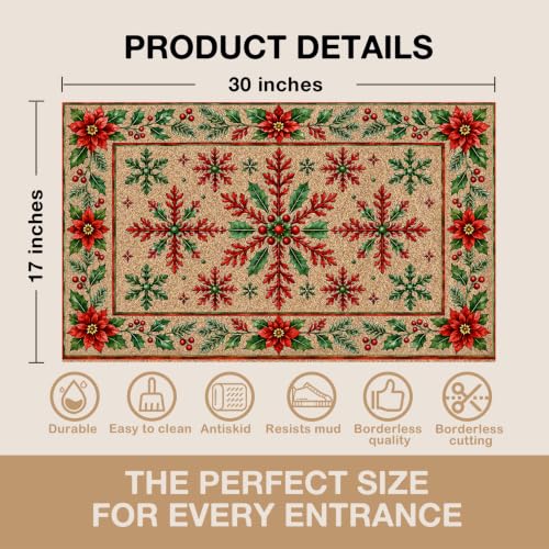 Christmas Snowflake Floral Faux Coco Coir Doormat Door Mat 17x30 - color: Christmas 02