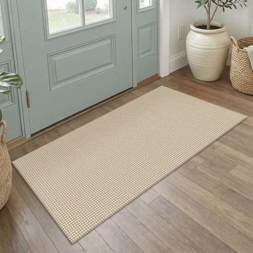 IOHOUZE Washable Runner Rug 2x4 Non Slip Runners for Hallways Entryway Runner Indoor, Kitchen Throw Rug Woven Cotton Floor Carpet for Hall Entrance Bedroom, Cream/Beige - color: Cream/Beige, size: 2' x 4' (Runner)