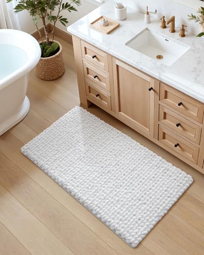 DEXI Bathroom Rugs 43x24, Non Slip Washable Chinelle Bath Mat, White - color: White, size: 43" X 24" (Rectangular)