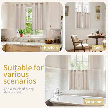 YoungsTex Natural Linen Kitchen Window Curtains 40 Inch Length with Grommet - color: Natural, size: 42"W x 40"L (Pack of 2)