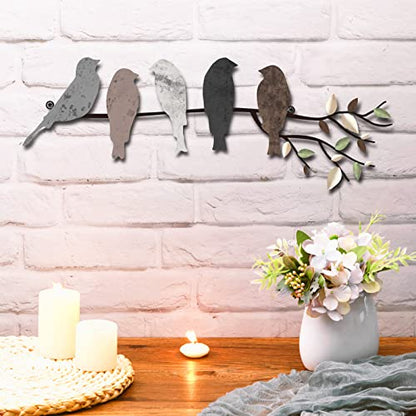 Ferraycle Metal Bird Wall Art, Birds on Branch Sculpture, Dark Colors