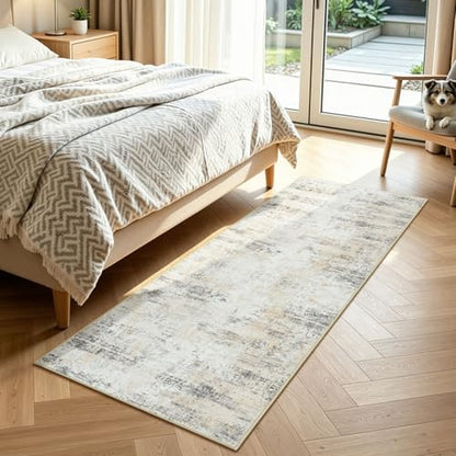 Washable Runner Rug Non Slip 2.6x8 for Kitchen Hallway Entryway - color: Beige, size: 2'6" x 8' (Runner)