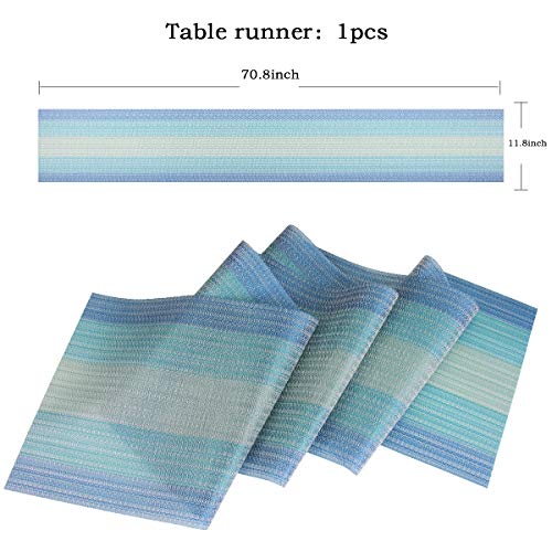 PIGCHCY 72 inches Table Runner,Table Centerpiece, Heat Resistant Vinyl Woven Washable Table Mats Sets (Coastal Blue) - color: Gradient: Blue Coastal, size: 1 Table Runner