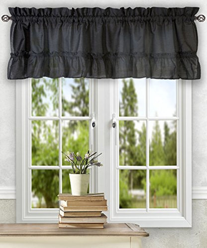 Ellis Curtain Stacey 54-by-13 Inch Ruffled Filler Valance (Black) - color: Black