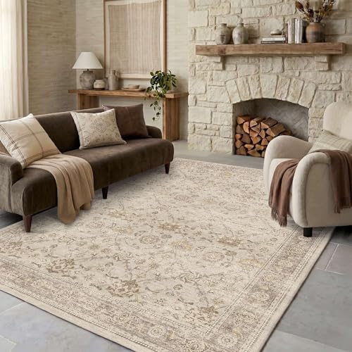 4x6 Washable Boho Area Rug, Non-Slip Beige Bedroom Carpet - color: Beige, size: 4' x 6' (Rectangular)