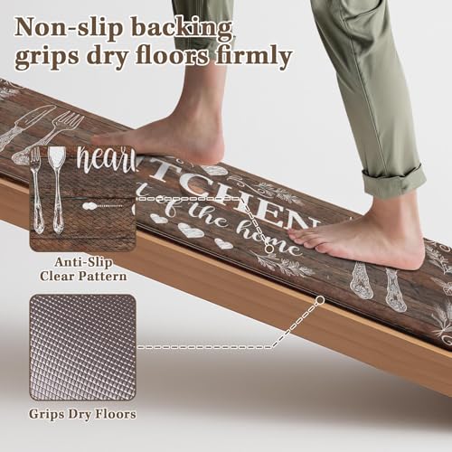 Arttown Anti-Fatigue Kitchen Rug Set of 2, Waterproof Non-Slip, Dark Brown - color: Dark Brown, size: 17.3 x 47 inch + 17.3 x 29 in